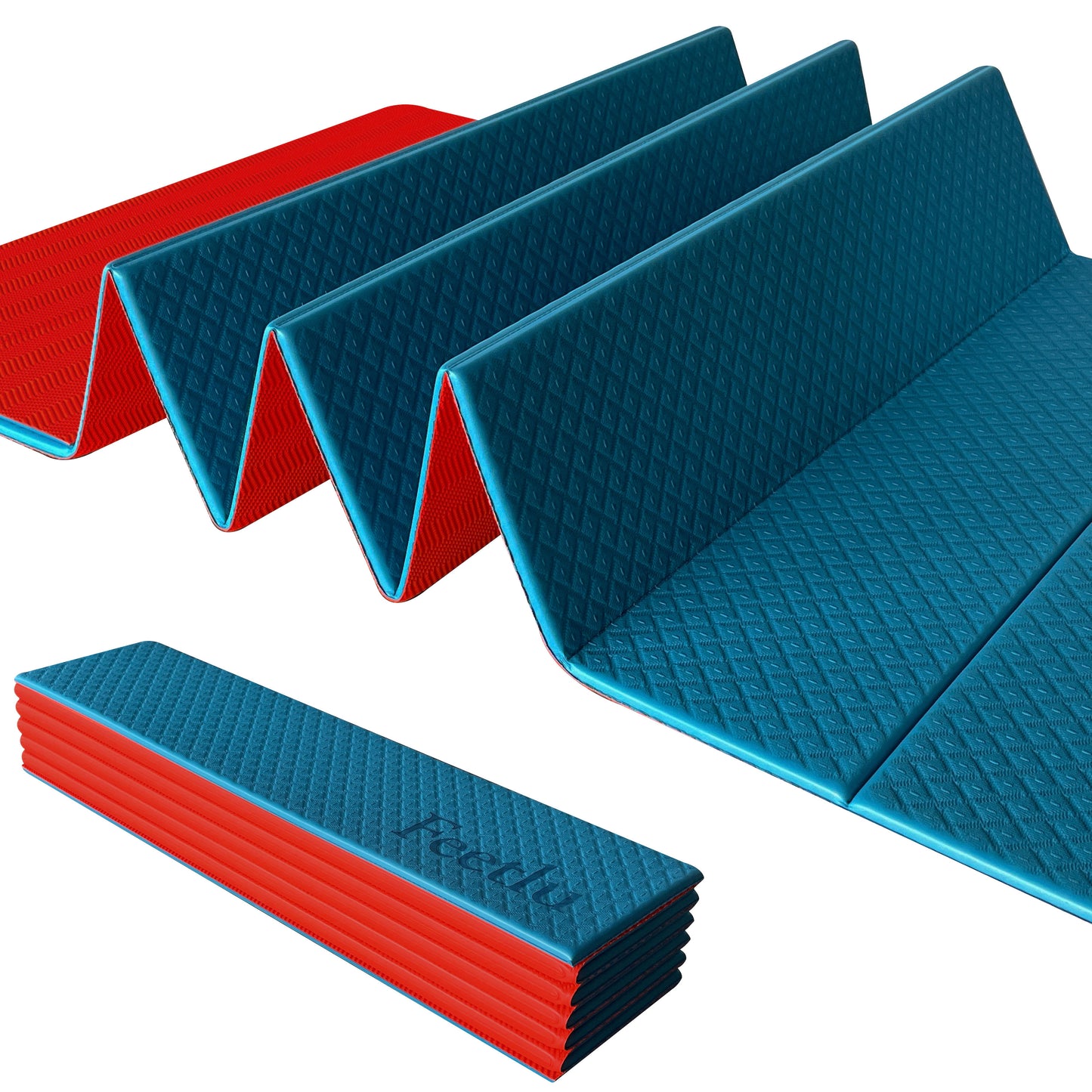 Foldable Exercise Yoga Mat 6mm (1/4") - Teal/Orange