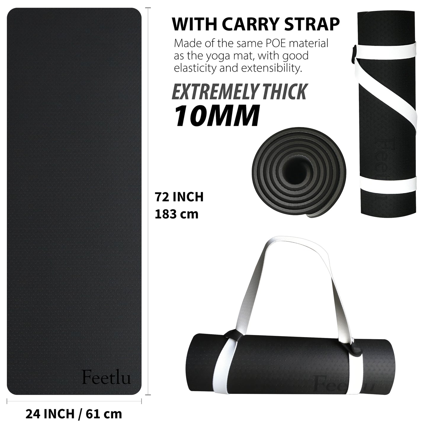 Thick Yoga Mat 10mm (2/5")-Black/Gray