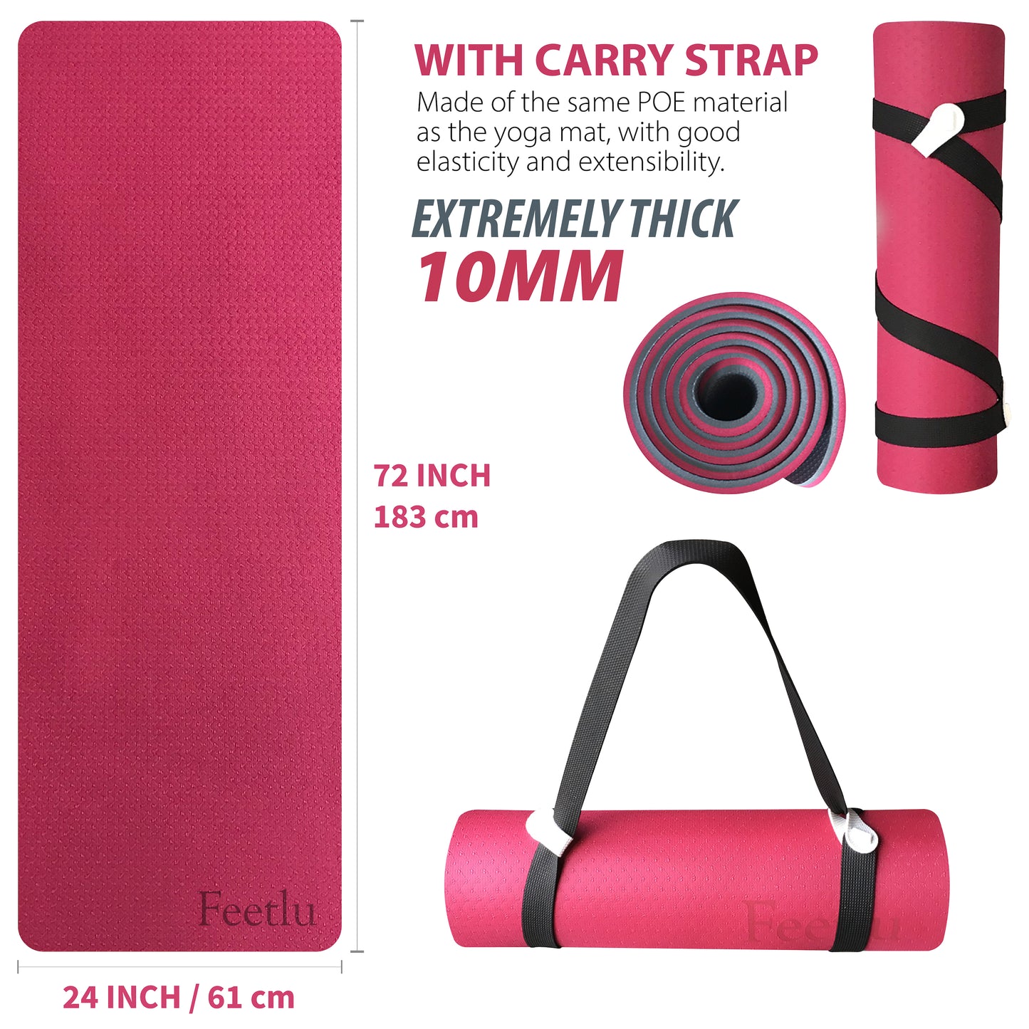 Thick Yoga Mat 10mm (2/5")-Pink/Gray