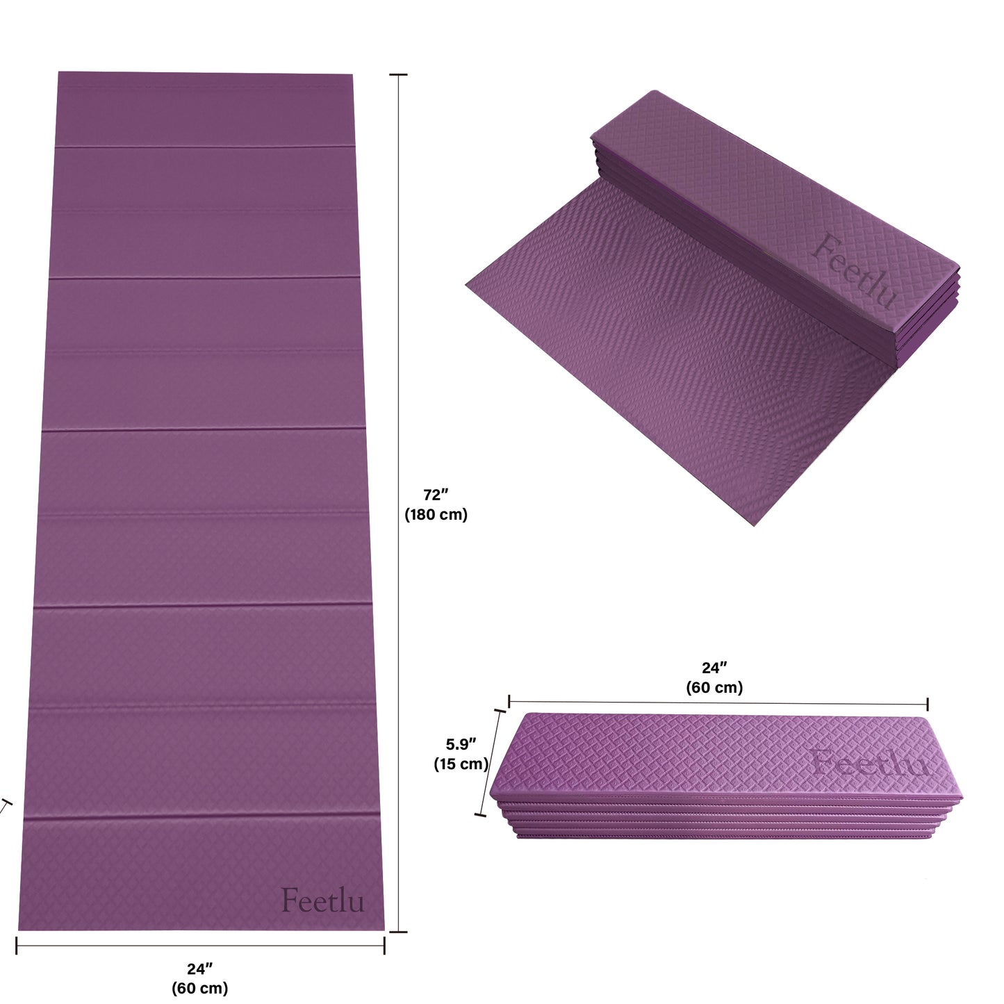 Foldable Exercise Yoga Mat 6mm (1/4") - DK Purple/Black