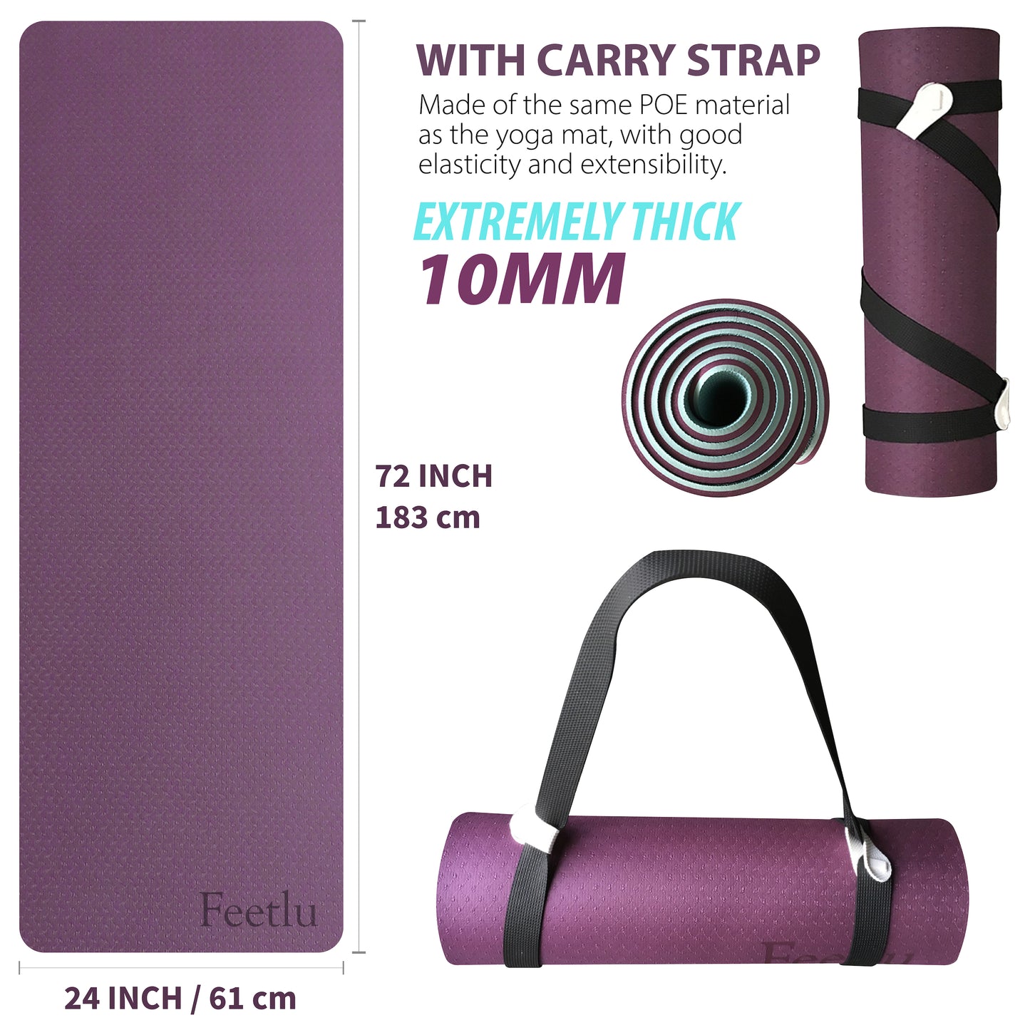 Thick Yoga Mat 10mm (2/5")-Dark Purple/Blue Gray