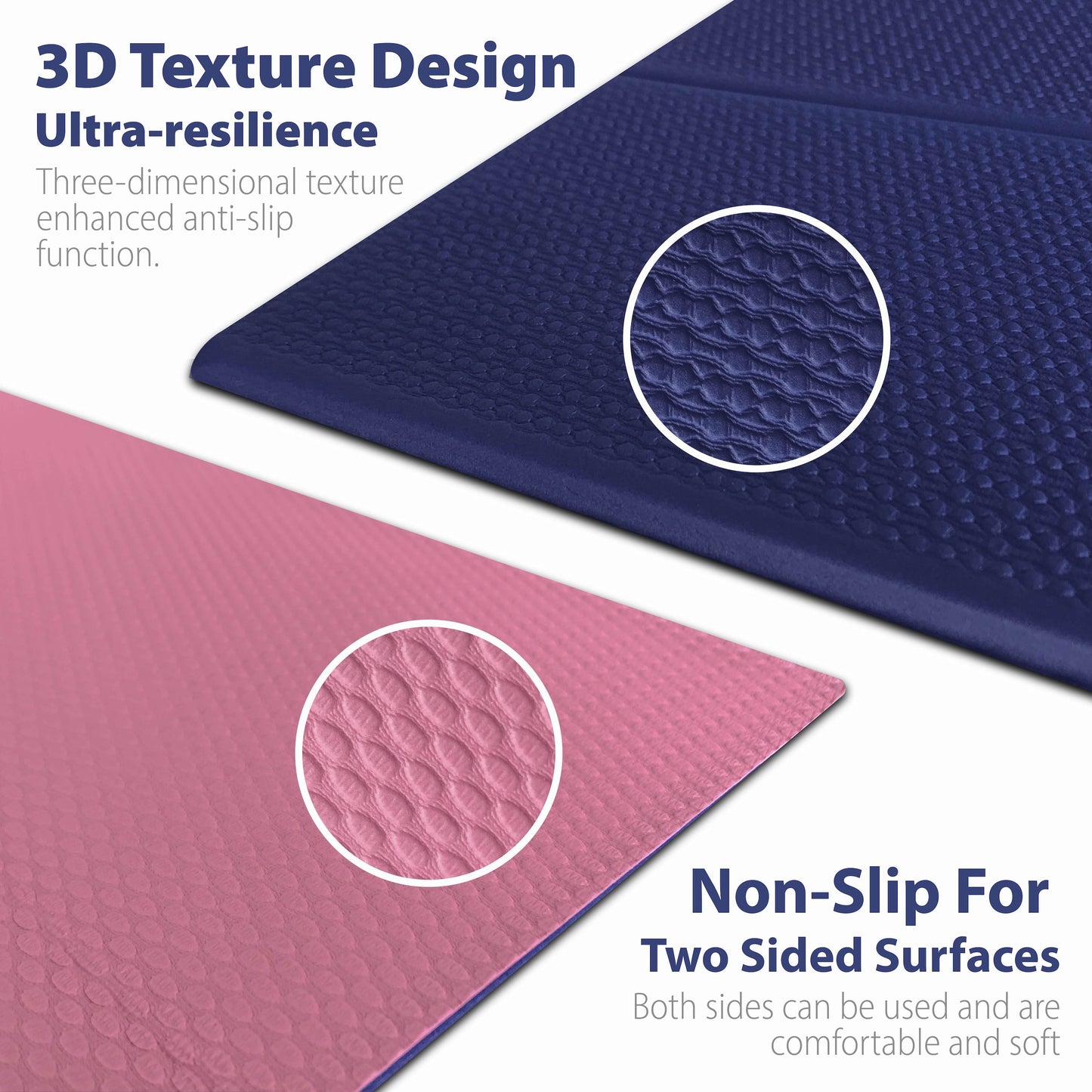 Foldable Exercise Yoga Mat 6mm (1/4") - Dark Blue/Pink