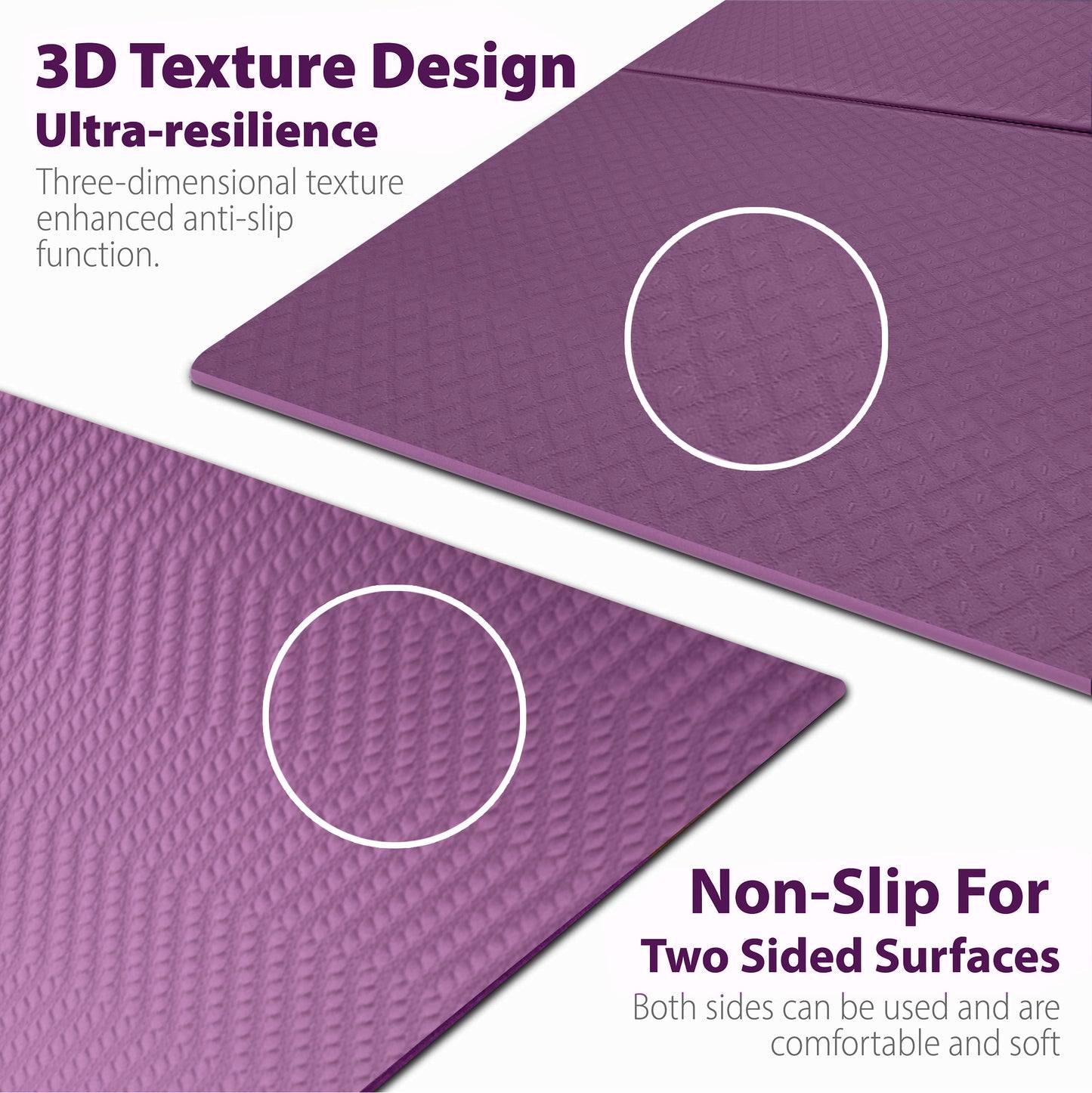 Foldable Exercise Yoga Mat 6mm (1/4") - DK Purple/Black