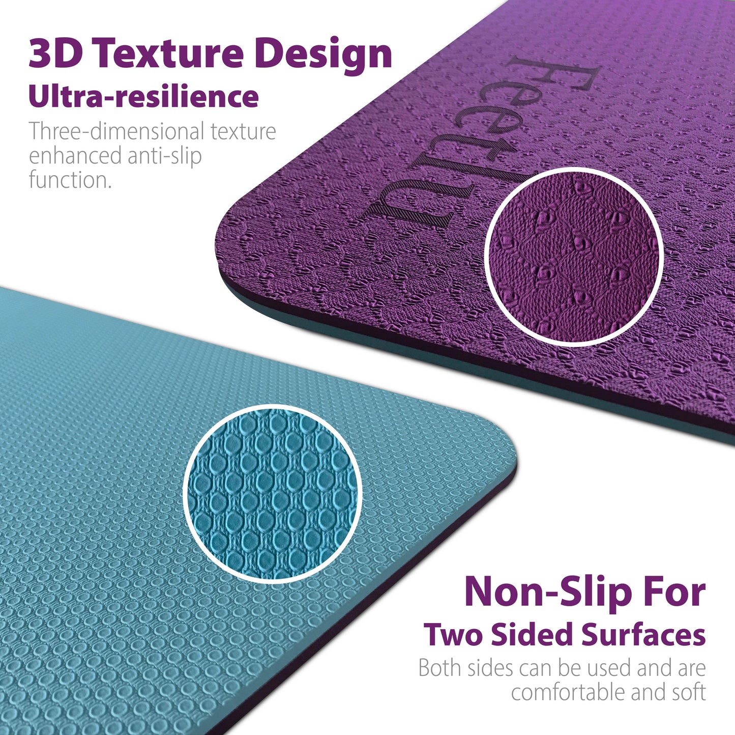 Thick Yoga Mat 10mm (2/5")-Dark Purple/Blue Gray