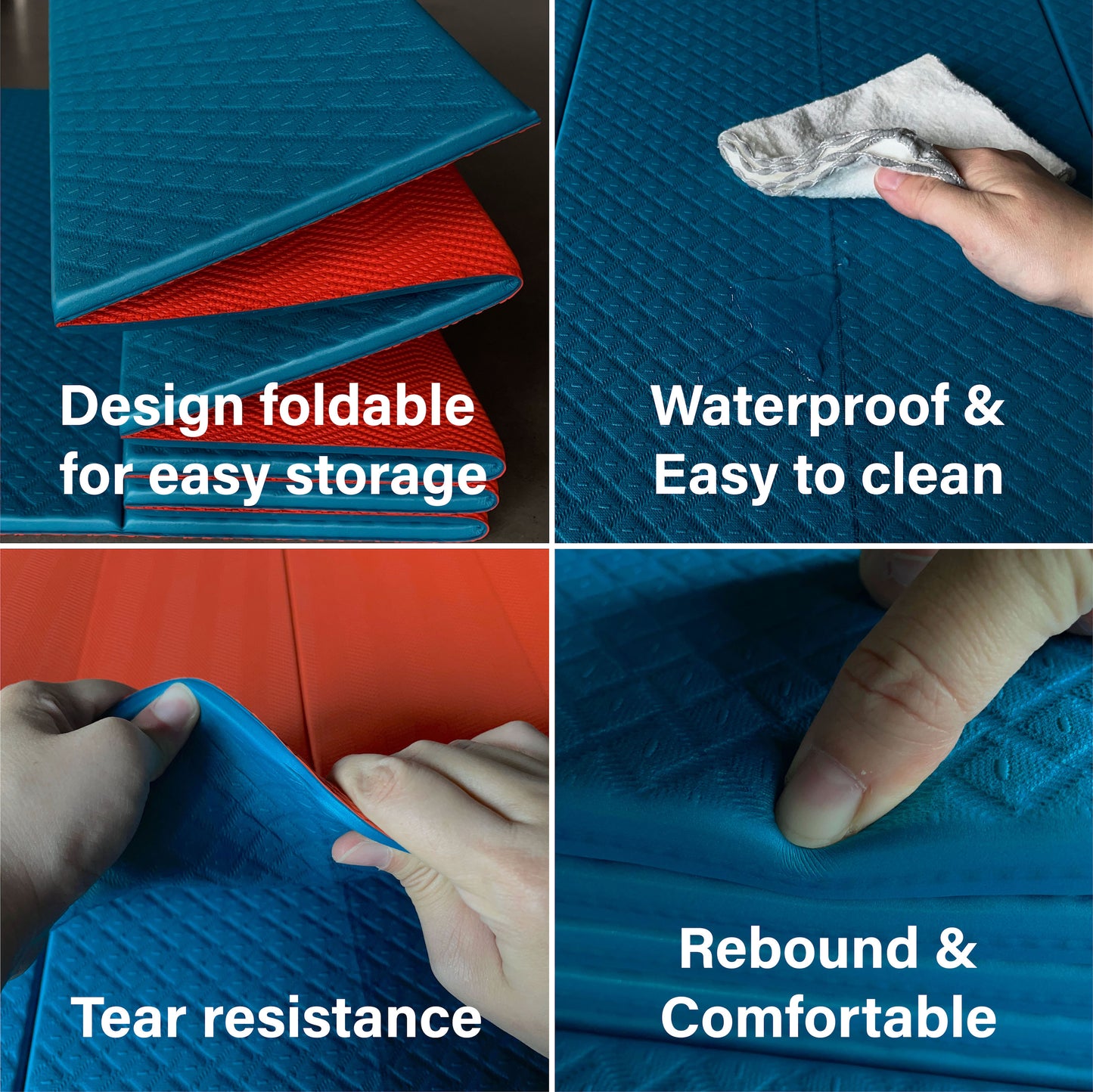 Foldable Exercise Yoga Mat 6mm (1/4") - Teal/Orange