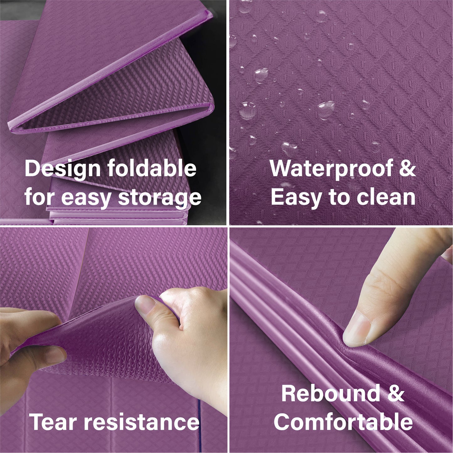 Foldable Exercise Yoga Mat 6mm (1/4") - DK Purple/Black