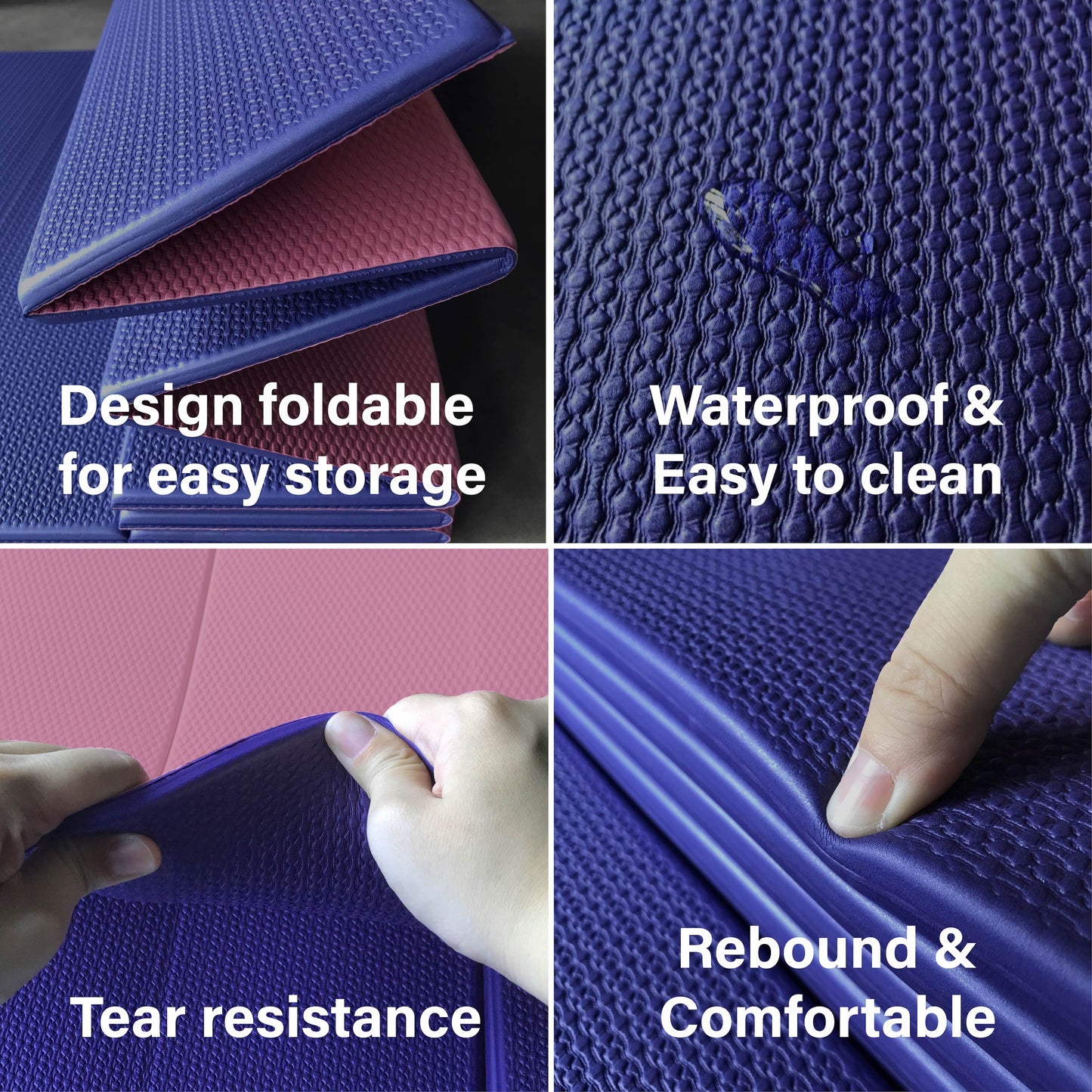 Foldable Exercise Yoga Mat 6mm (1/4") - Dark Blue/Pink