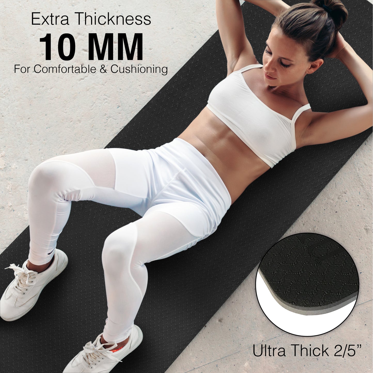 Thick Yoga Mat 10mm (2/5")-Black/Gray