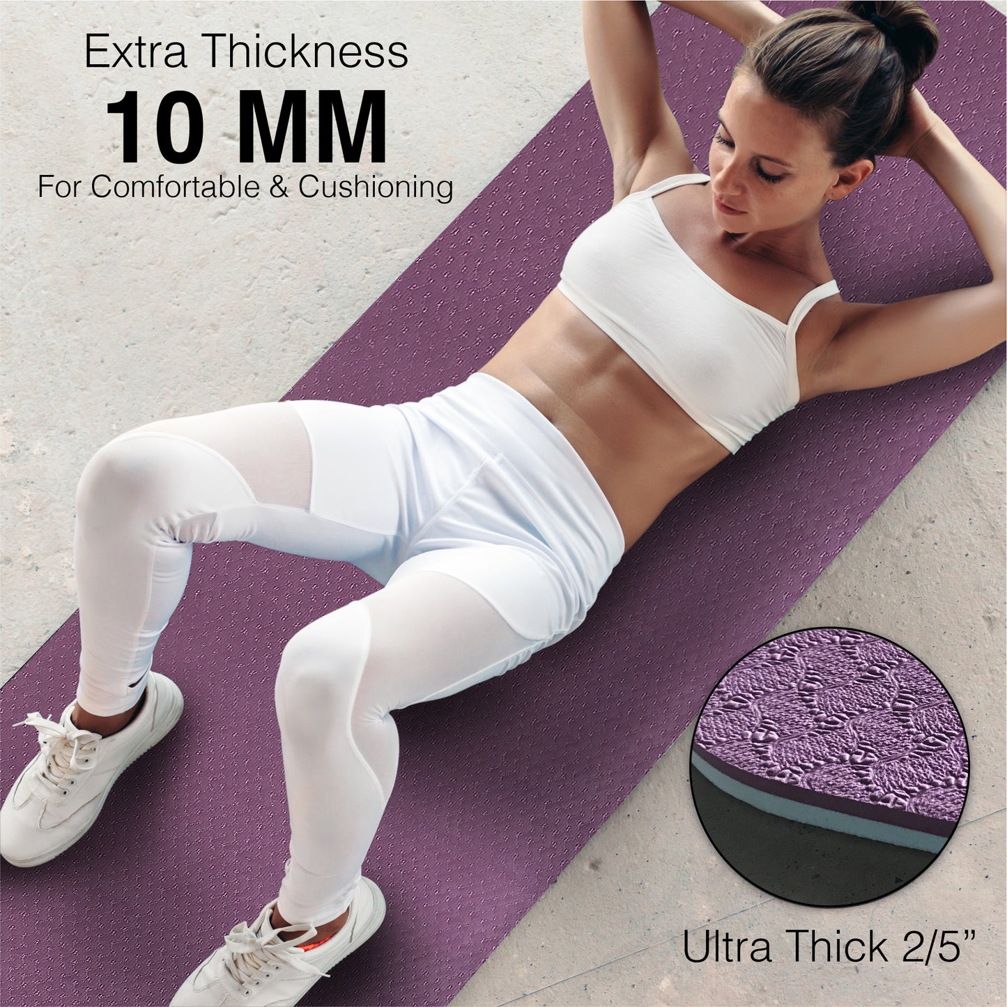 Thick Yoga Mat 10mm (2/5")-Dark Purple/Blue Gray