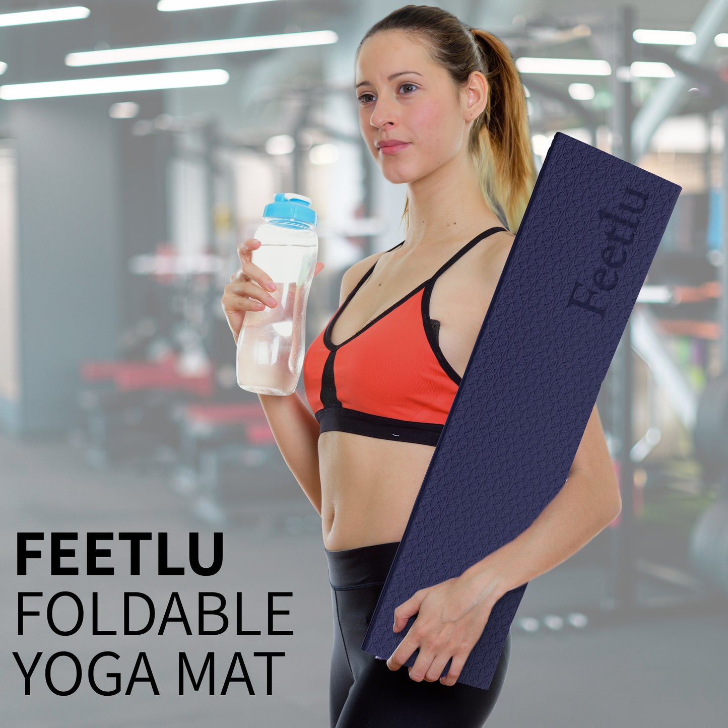 Foldable Exercise Yoga Mat 6mm (1/4") - Dark Blue/Pink