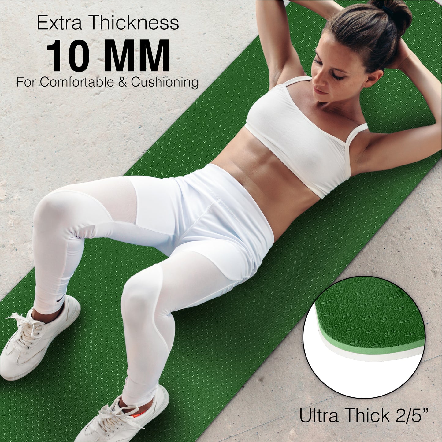Thick Yoga Mat 10mm (2/5")-Green/Cream
