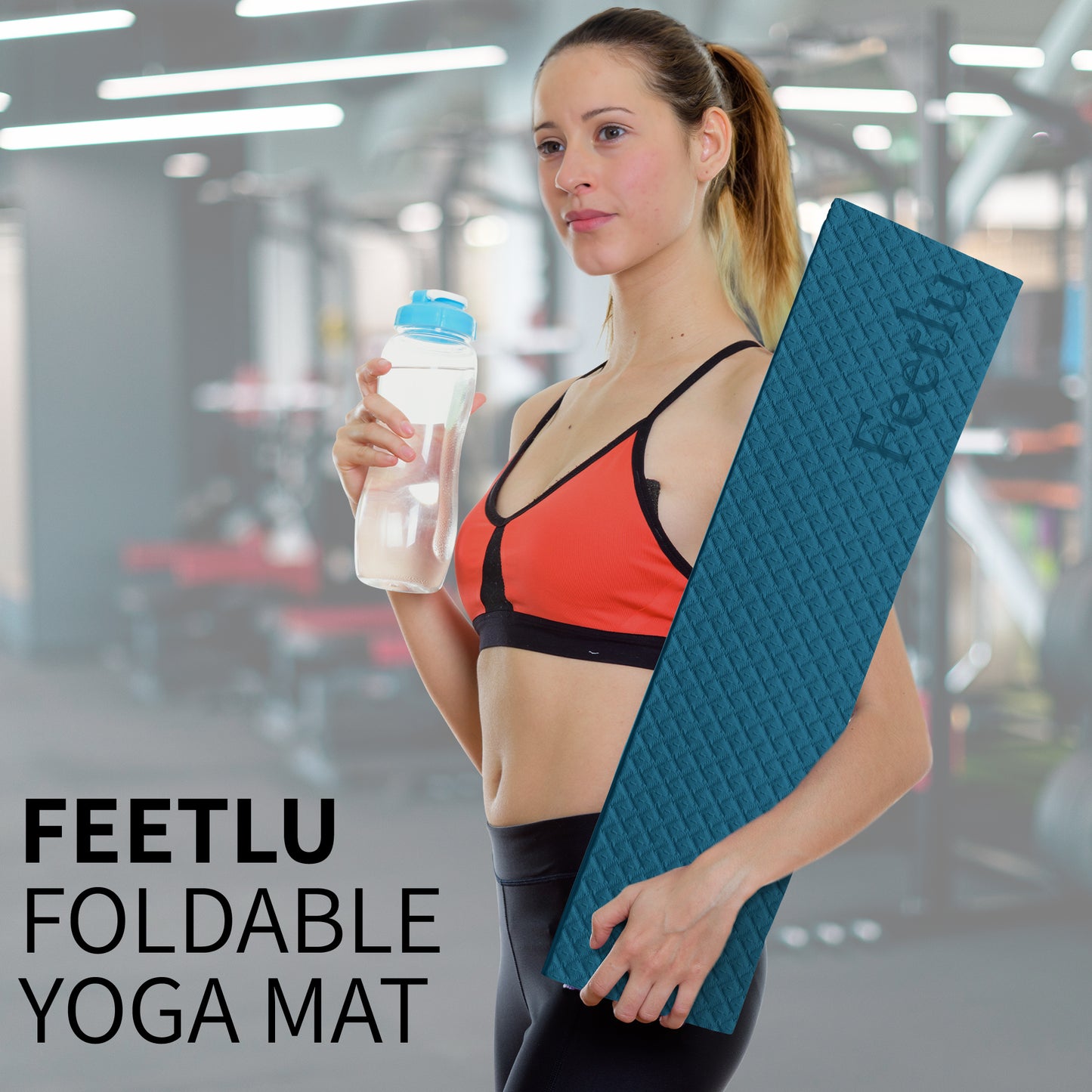 Foldable Exercise Yoga Mat 6mm (1/4") - Teal/Orange