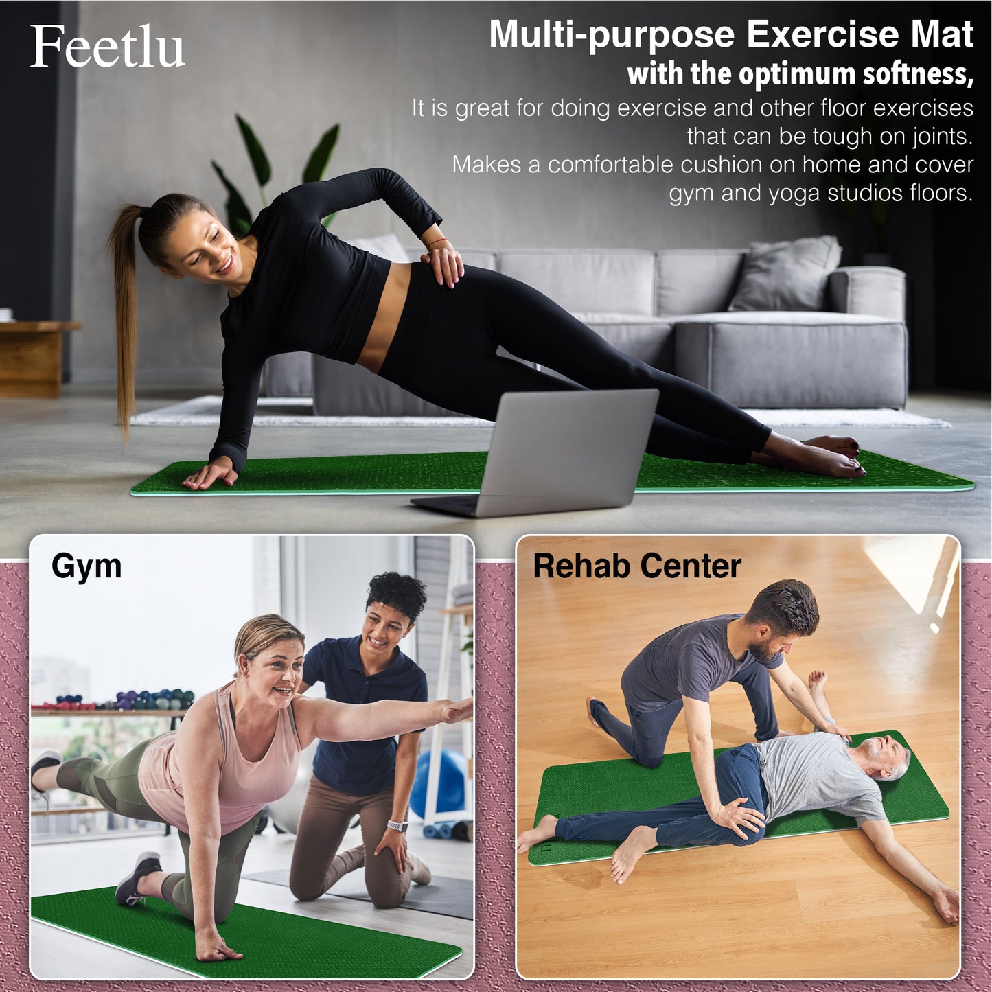 Thick Yoga Mat 10mm (2/5")-Green/Cream