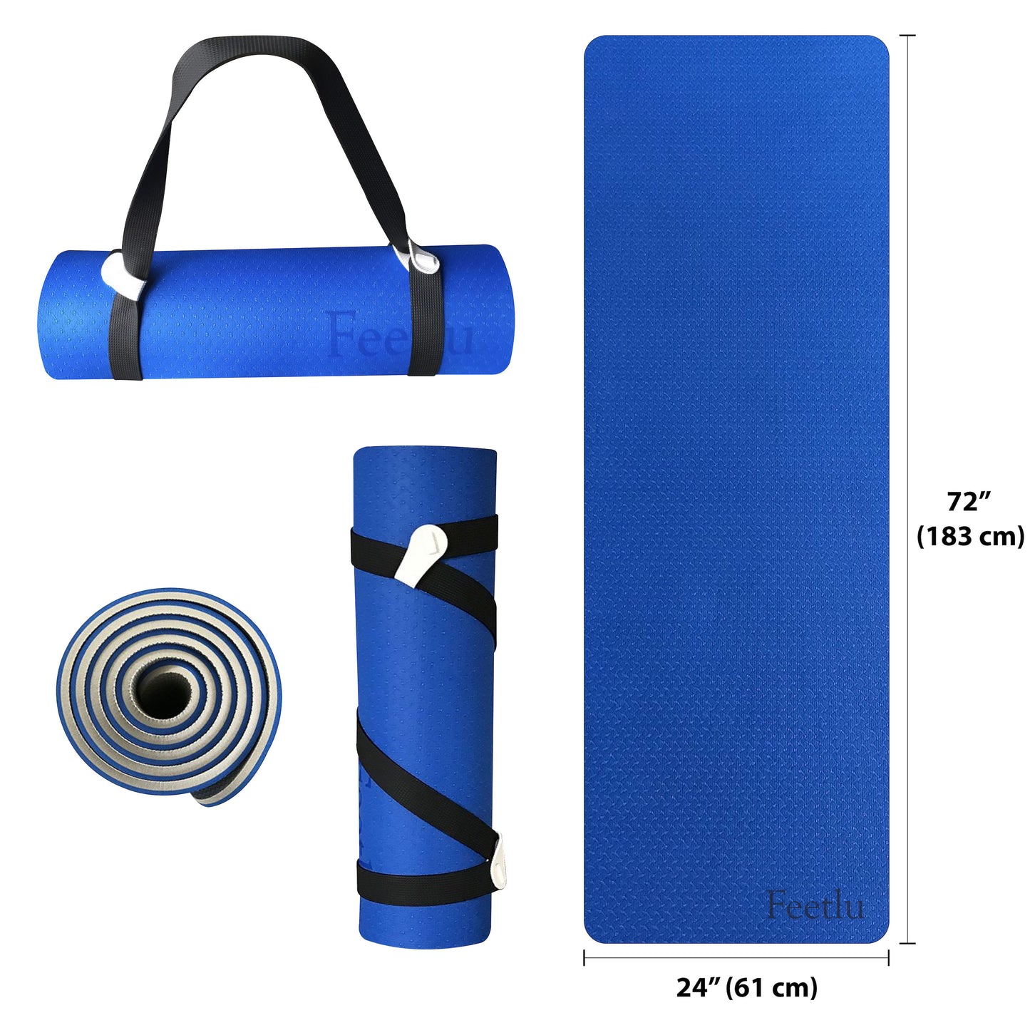 10mm Black Yoga Mat | Blue Gray Yoga Mat | Feetlu