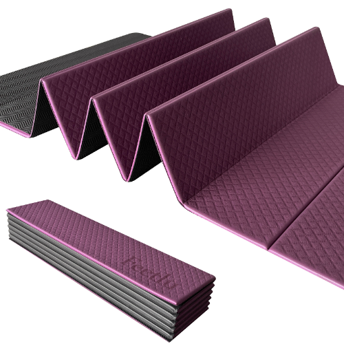 Foldable Exercise Yoga Mat  6mm (1/4") - DK Purple/Black