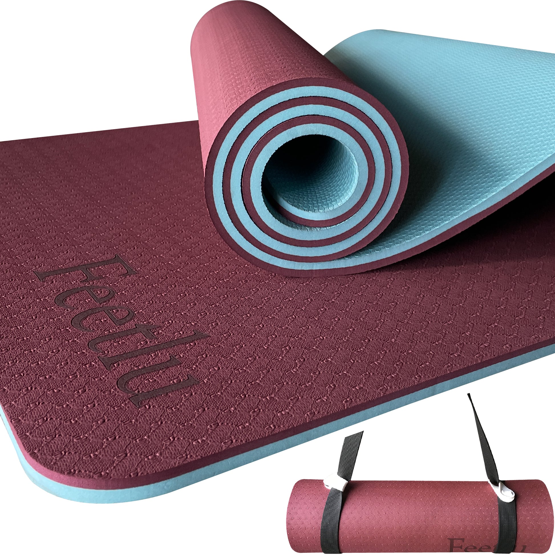 Dark Red Thick Yoga Mat, Blue Gray Yoga Mat