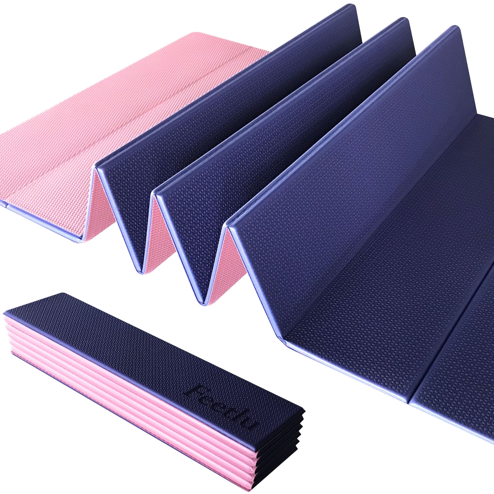 Foldable Exercise Yoga Mat 6mm (1/4) - Dark Blue/Pink