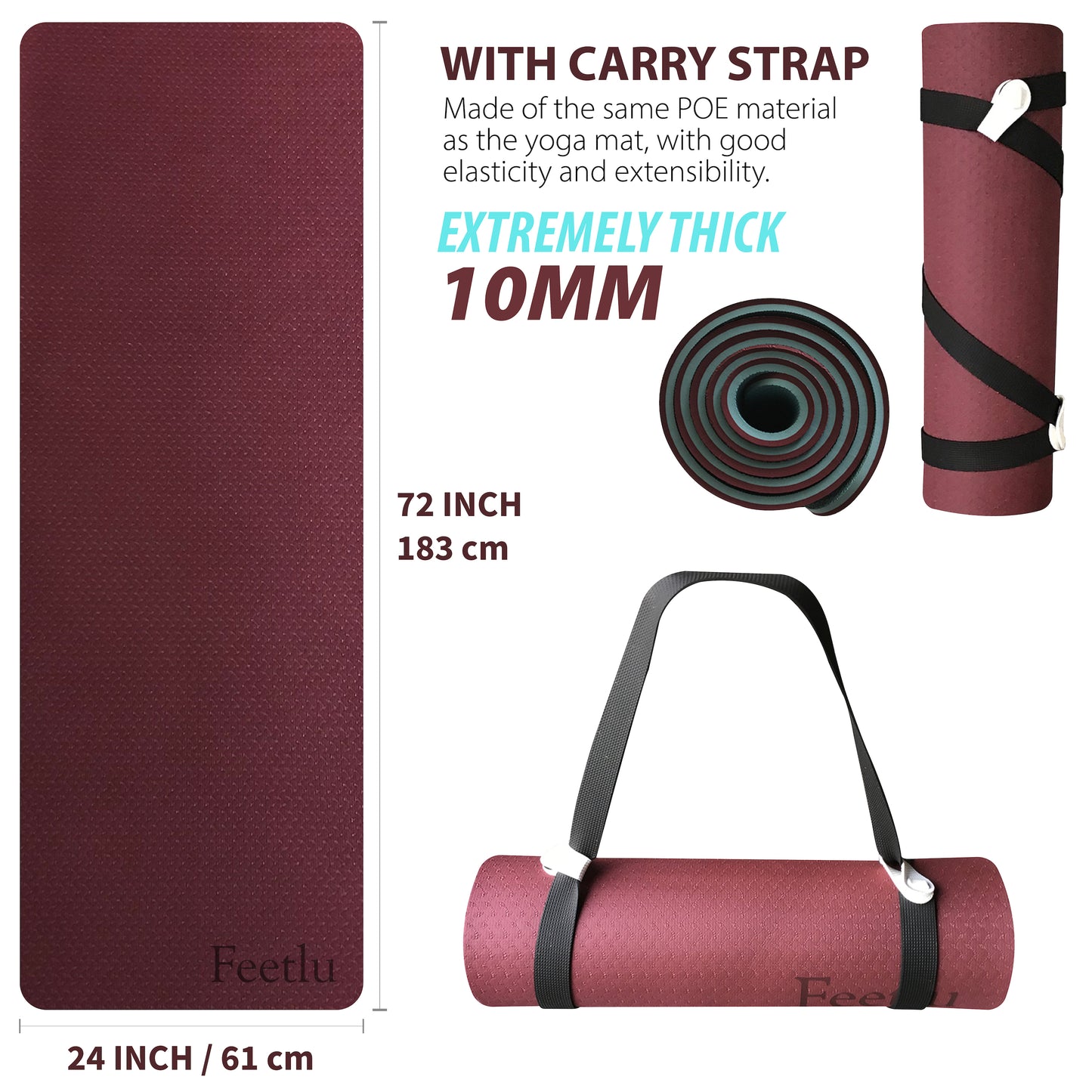 Thick Yoga Mat 10mm (2/5")-Dark Red/Blue Gray