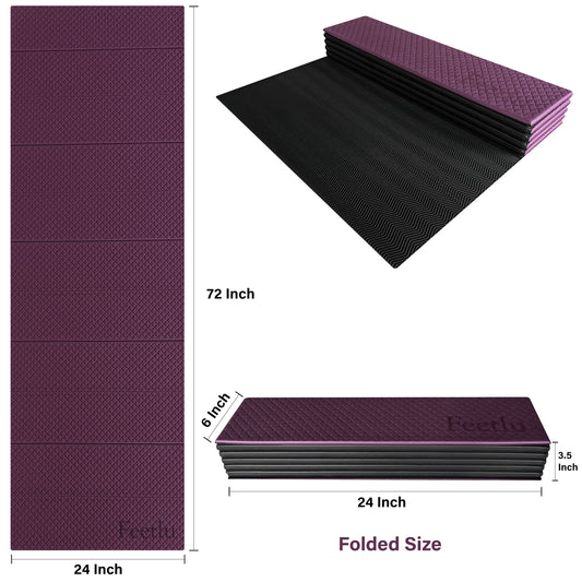 Foldable Exercise Yoga Mat  6mm (1/4") - DK Purple/Black