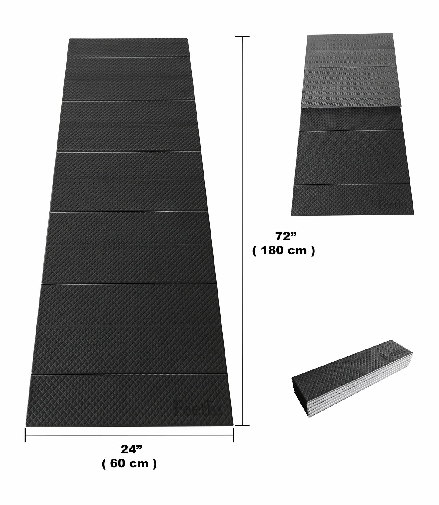折りたたみ式エクササイズヨガマット6mm（1/4 "）-ブラック/グレー