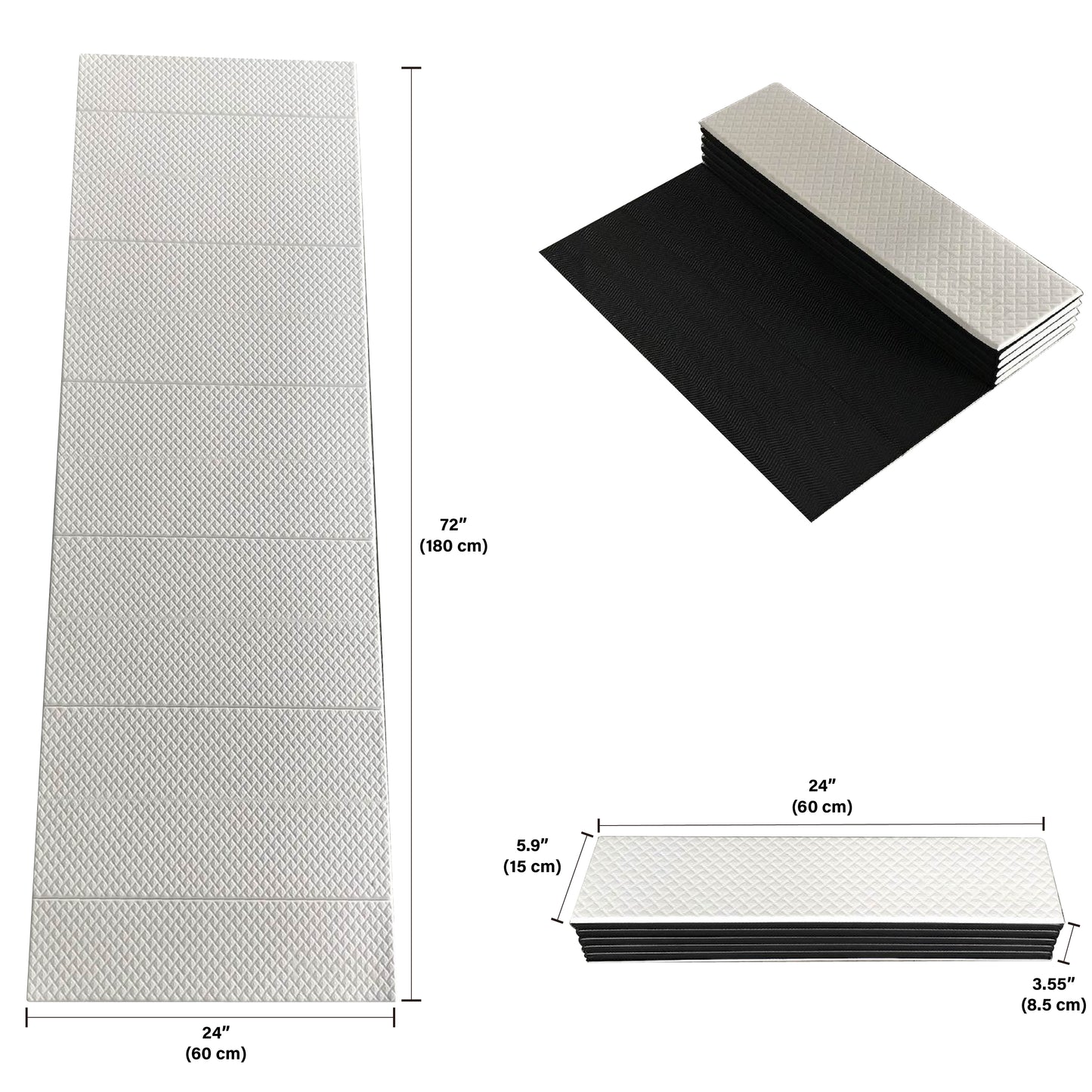 折りたたみ式エクササイズヨガマット6mm（1/4 "）-ホワイト/ブラック