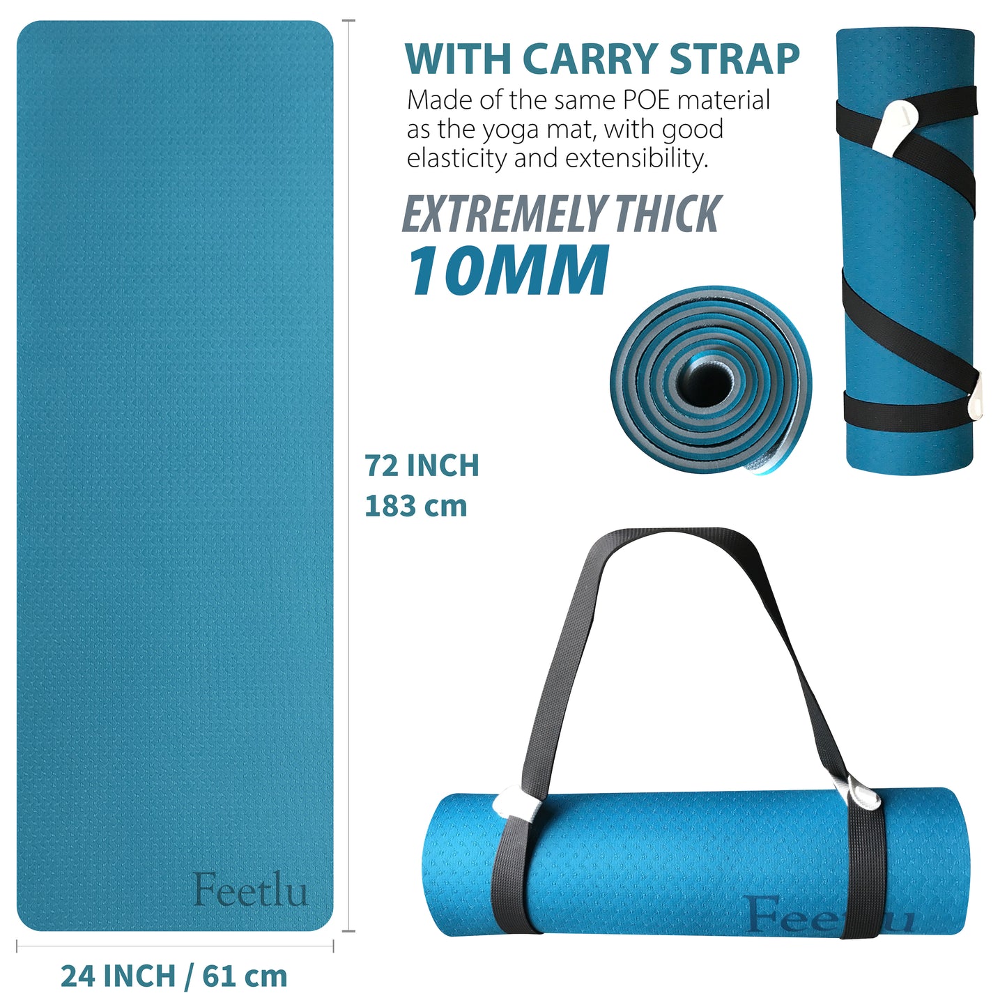 Thick Yoga Mat 10mm (2/5")-TurkeyBlue/GrayBlue