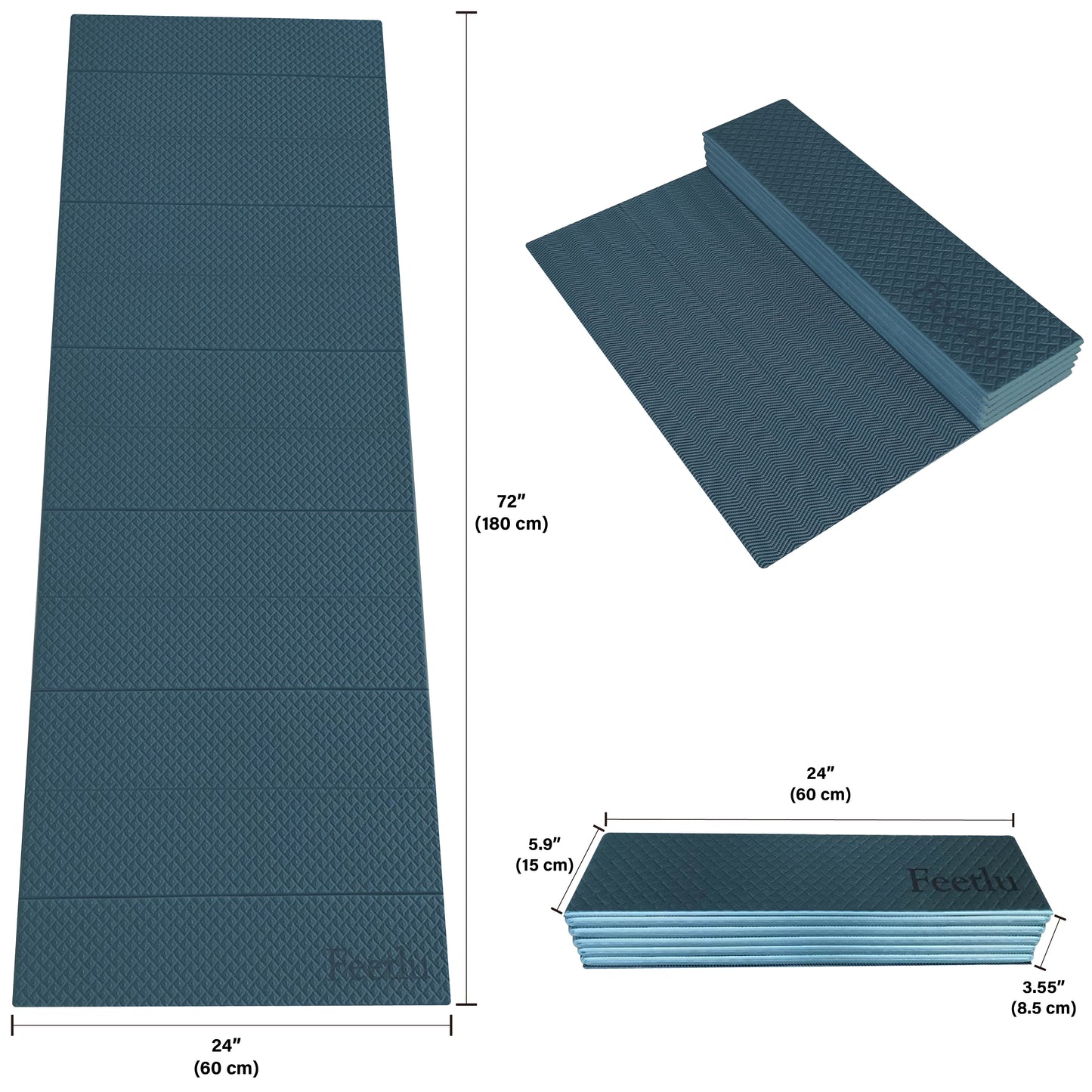 折りたたみ式エクササイズヨガマット6mm（1/4 "）-ダークグリーン