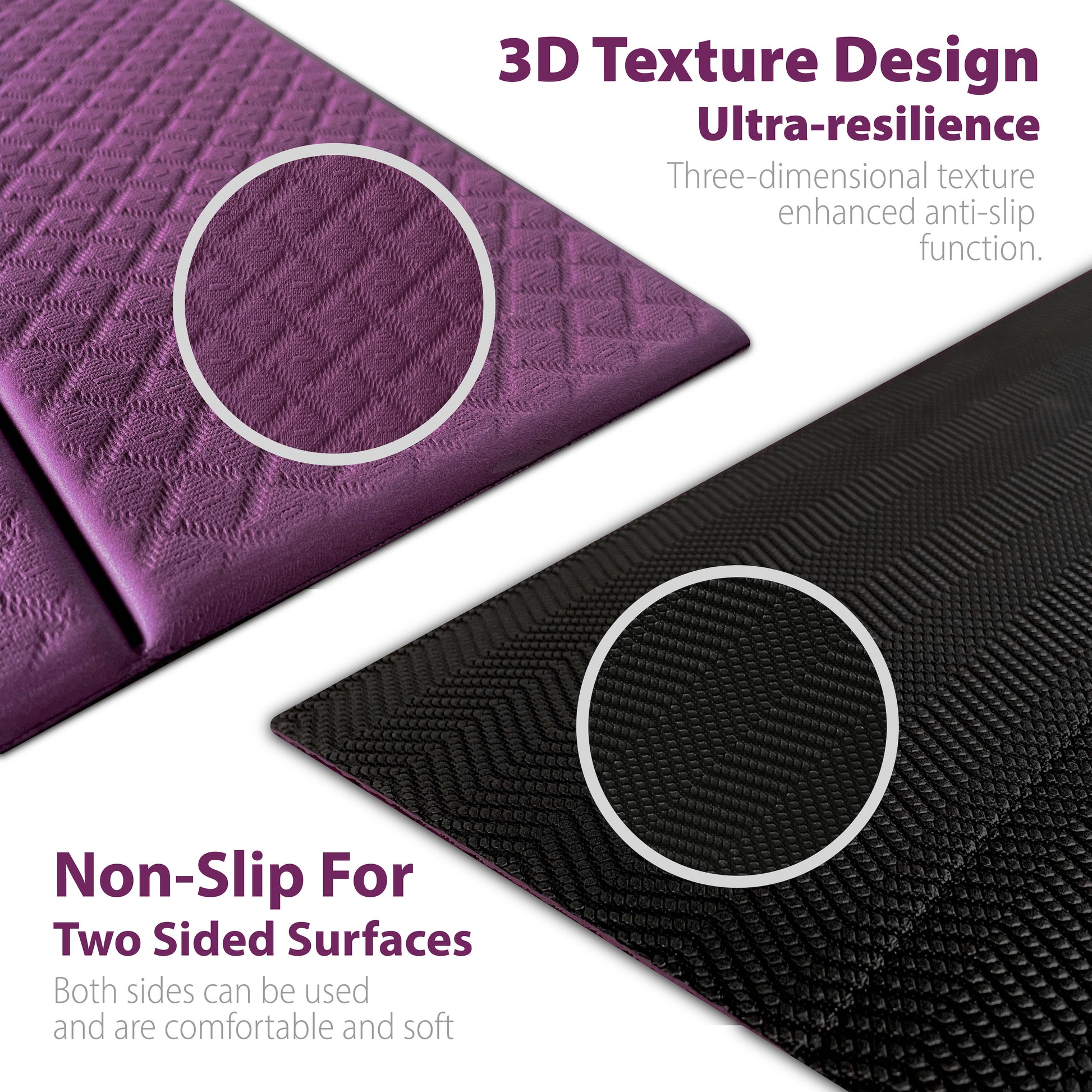 Foldable Exercise Yoga Mat 6mm (1/4) - DK Purple/Black
