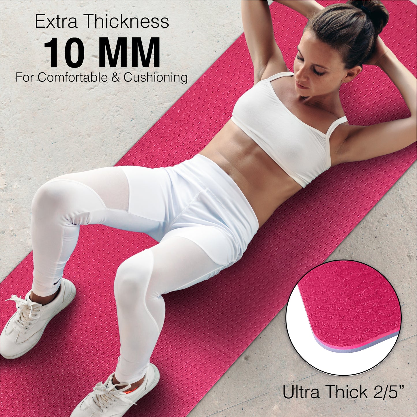 Thick Yoga Mat 10mm (2/5")-Pink/Gray